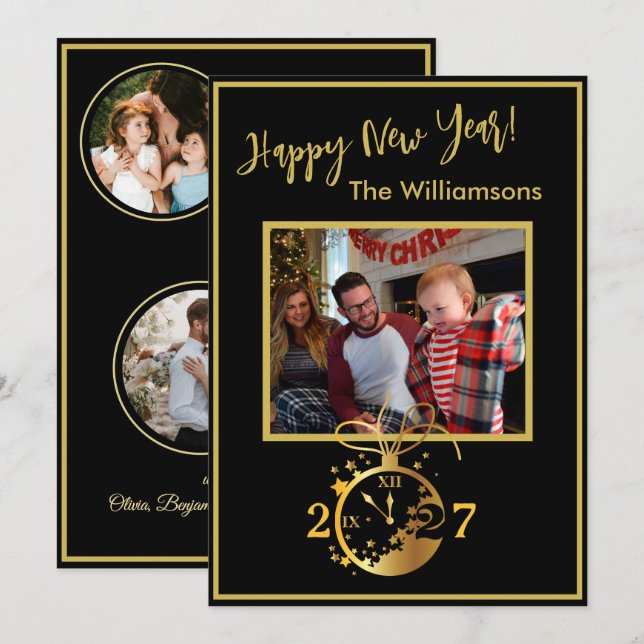 Gott nytt år 4 Foto Klocka Kort (Fram/baksida)