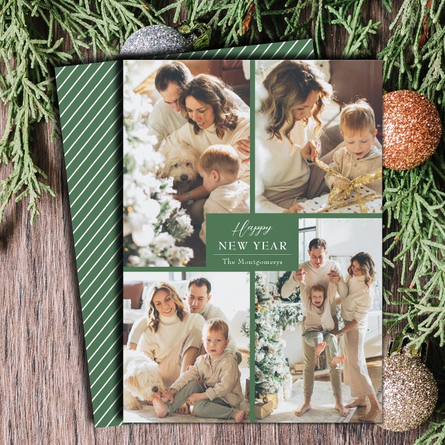 Gott nytt år 4 Fotokollage Julkort (Happy New Year 4 Photo Collage Holiday Cards - Order INSTANT DOWNLOAD and/or PRINTED or both!)