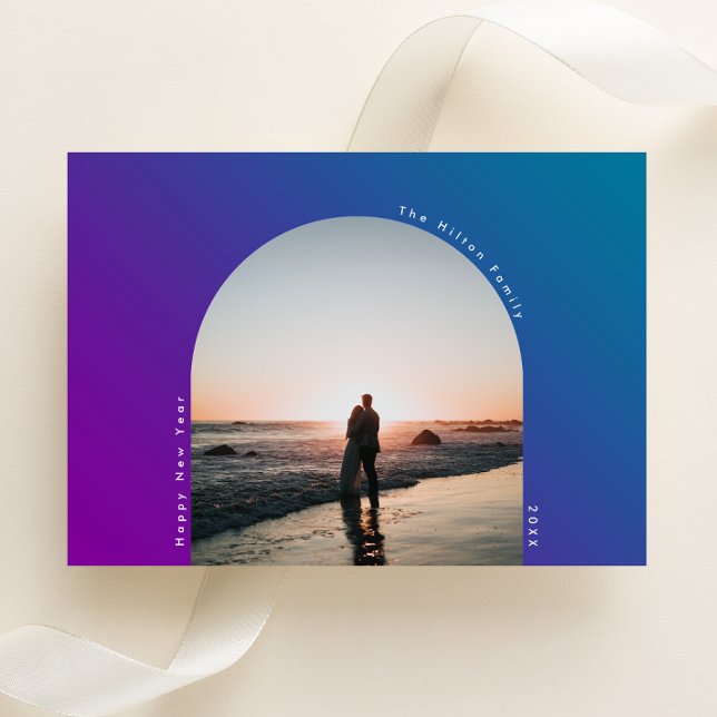 Gott nytt år Arch Oval Bold Ombre Gradient Julkort (Skapare uppladdad)