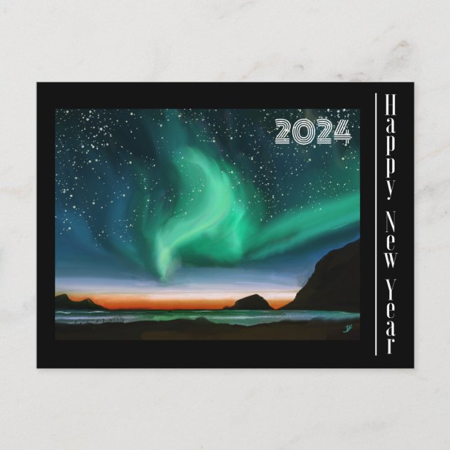 Gott nytt år - Aurora Borealis Card Vykort (Framsida)