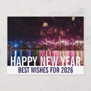 Gott nytt år Australien Perth fyrverkerier Foto Vykort