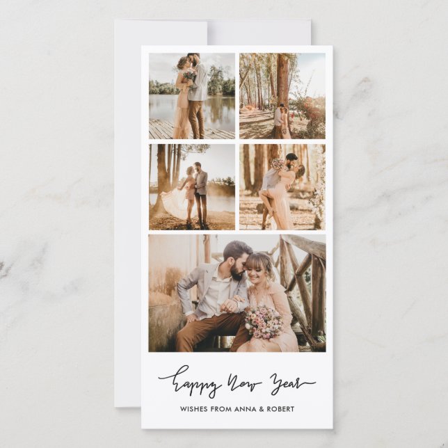 Gott nytt år Avslappnad Script Multi Photo Collage Julkort (Framsida)