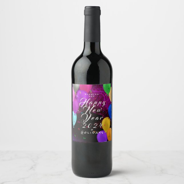 Gott nytt år Balloon Vinflaska Etikett (Framsida)