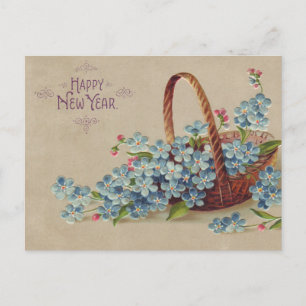 Gott nytt år Basket med blommor Helg Vykort