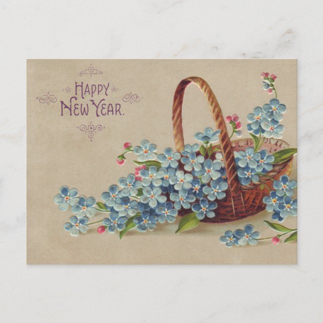 Gott nytt år Basket med blommor Helg Vykort (Framsida)