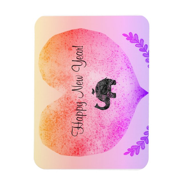 Gott nytt år Big Heart och Elephant Doodle Magnet (Vertikal)