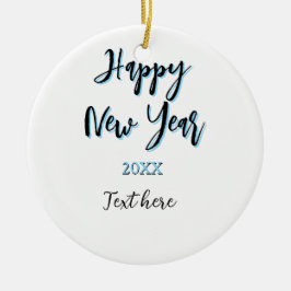 Gott nytt år blå, fet, enkel snyggt julgransprydnad keramik