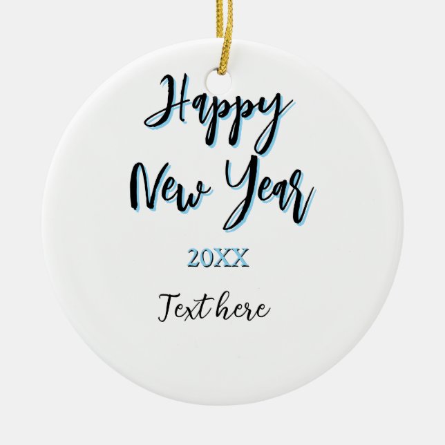 Gott nytt år blå, fet, enkel snyggt julgransprydnad keramik (Framsidan)