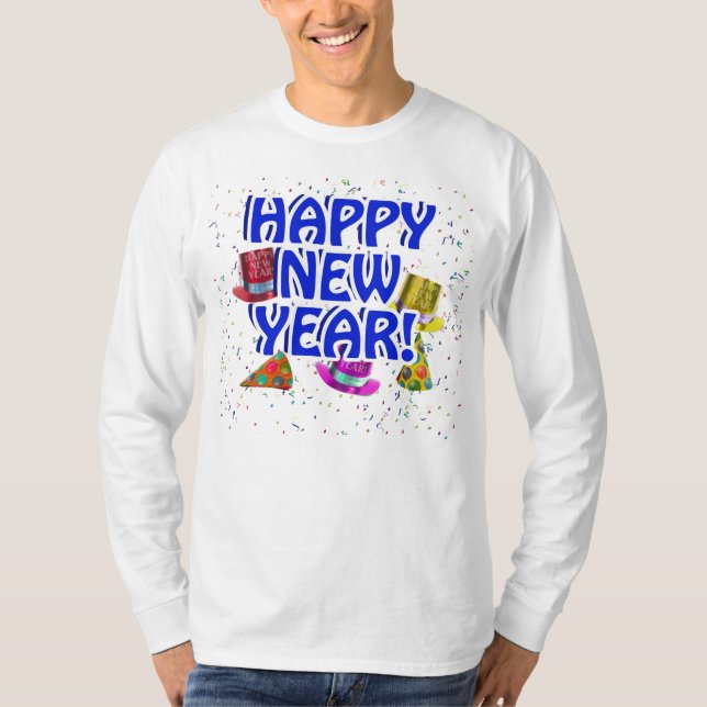 Gott nytt år - blå text med Party Hats T-shirt (Framsida)
