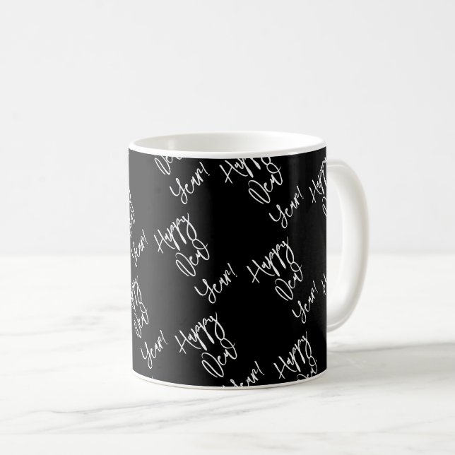 Gott nytt år! Black White Modern Typography Kaffemugg (Framsida höger)