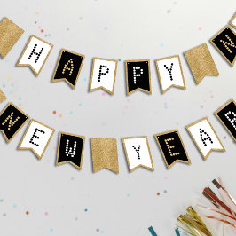 Gott nytt år Black White och Guld Glitter Vimplar