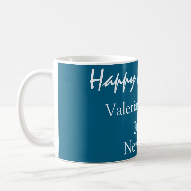 Gott nytt år blått namn plats år boho enkelt  kaffemugg (Vänster)
