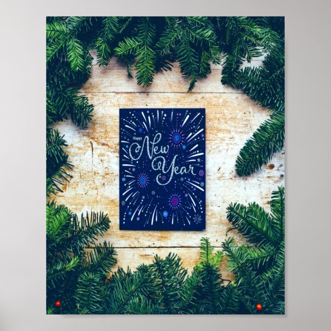 Gott nytt år Blue och Grönt Gräs Poster (Framsidan)