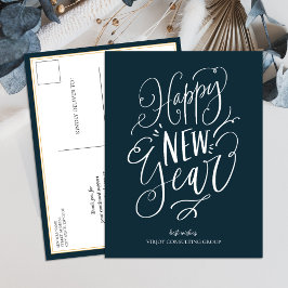 Gott nytt år Blue Script Modern Business Helg Vykort