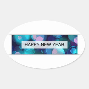 gott nytt år (bokeh) ovalt klistermärke