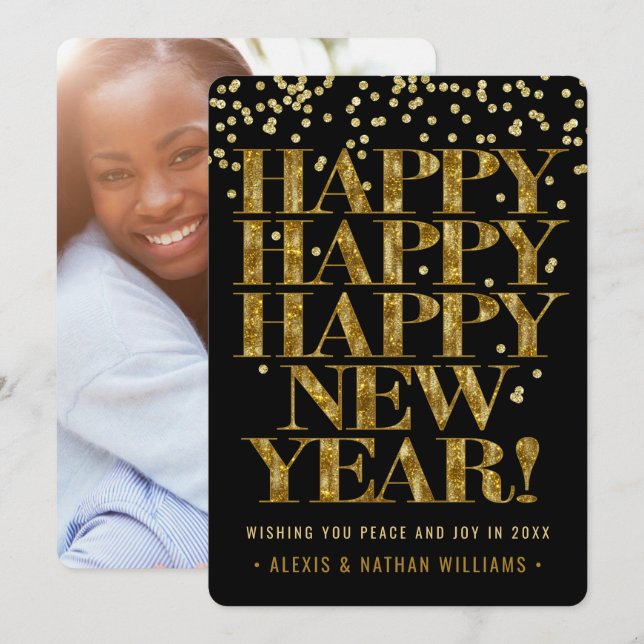 Gott nytt år | Bold Gold Confetti 1 Foto Julkort (Fram/baksida)