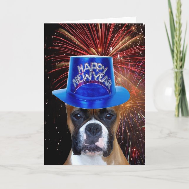 Gott nytt år Boxer hund-hälsningskort Helgkort (Framsida)