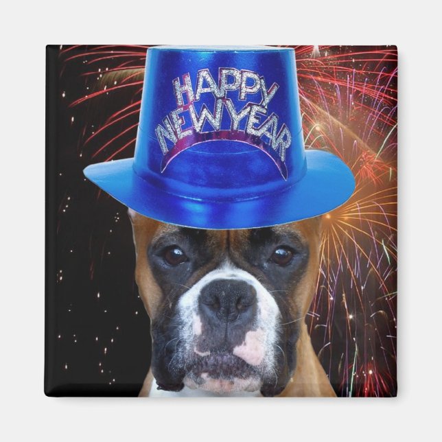 Gott nytt år Boxer hund magnet (Framsidan)