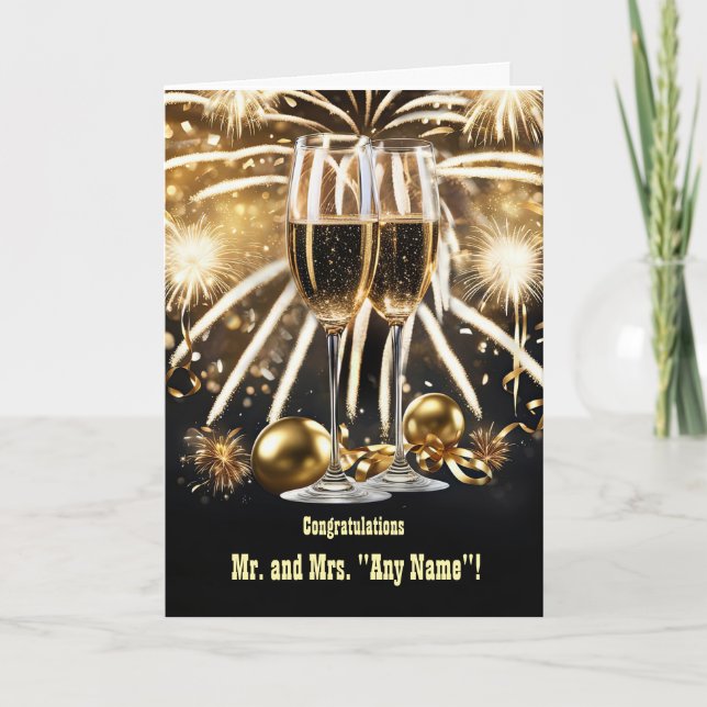 Gott nytt år Bröllop Champagne och Fireworks Kort (Framsida)