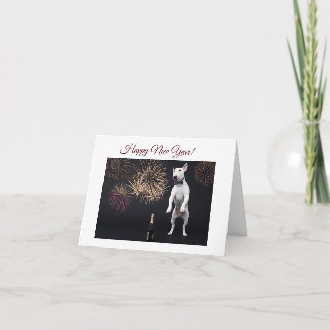 Gott nytt år Bull Terrier Champagne Helgkort (Framsida)
