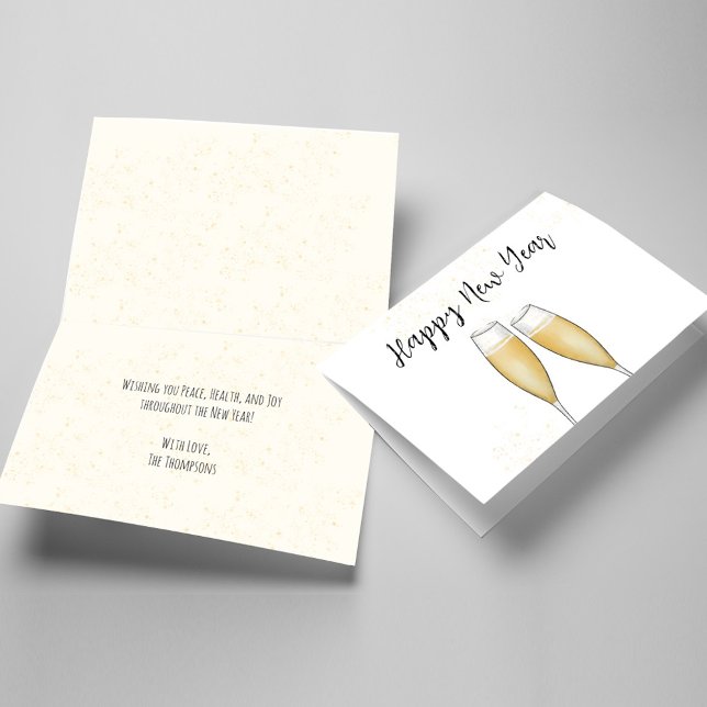 Gott nytt år Calligraphy Champagne Kort (Happy New Year folding greeting card)