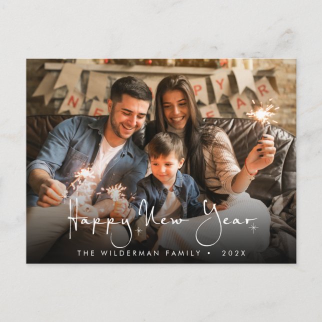 Gott nytt år Calligraphy-skript Foto Postcard Helg Vykort (Framsida)