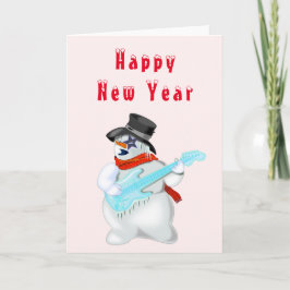 Gott nytt år Card Snögubbe Guitar Player Musical Kort