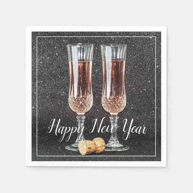 Gott nytt år Champagne Glass Pappersservett (Framsidan)