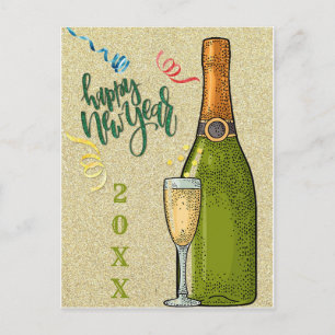 Gott nytt år Champagne Guld Glitter Vykort