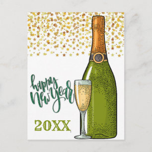 Gott nytt år Champagne och Guld Stars Vykort