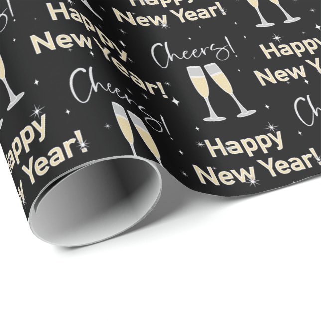 Gott nytt år Cheers Champagne Toast Presentpapper (Rullad Hörn)