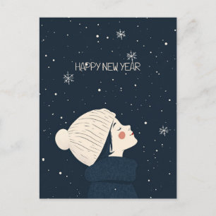 Gott nytt år Child Sillhouette Helg Vykort