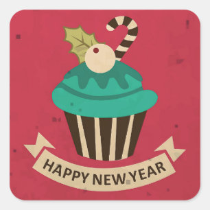 Gott nytt år Cupkaka Sticker Fyrkantigt Klistermärke