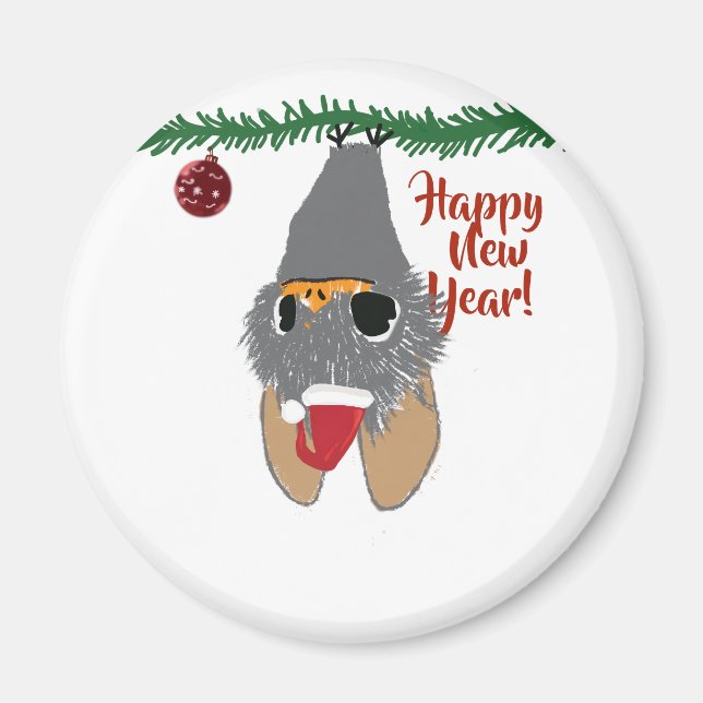Gott nytt år, Cute Fladdermus Round Magnet (Framsidan)