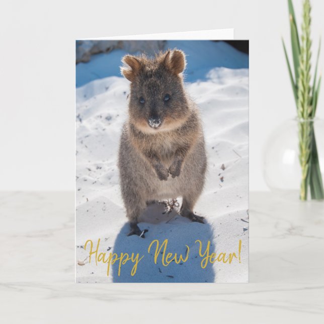 Gott nytt år Cute Quokka om Beach Australia Kort (Framsida)
