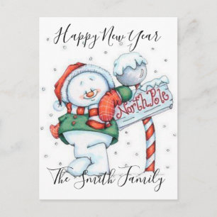 Gott nytt år Cute Snögubbe Helg Vykort