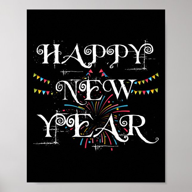 Gott nytt år-dagen Kväll Party Fireworks Confetti Poster (Framsidan)