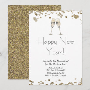 Gott nytt år Elegant Guld Glitter och Vita Inbjudningar