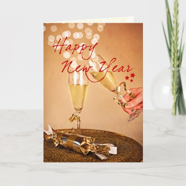 Gott nytt år Elegant julchampagne Helgkort (Framsida)