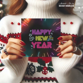 Gott nytt år elegant neon svart KORT