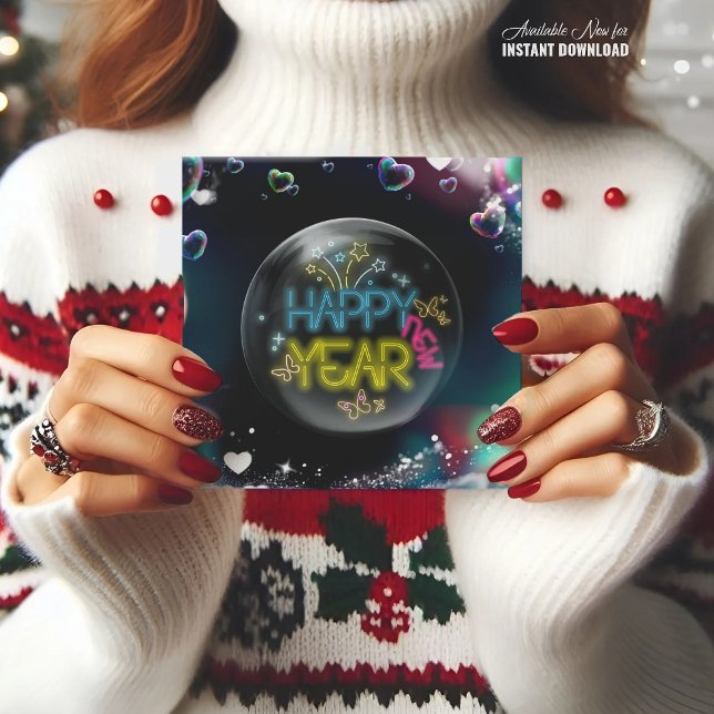 Gott nytt år elegant neon svart KORT (Skapare uppladdad)