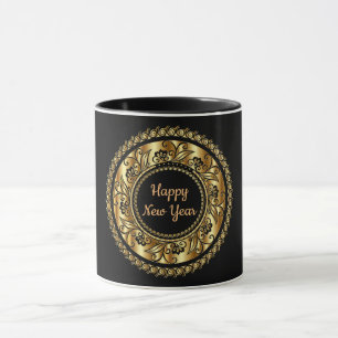 Gott nytt år, elegant svart och guld, mugg