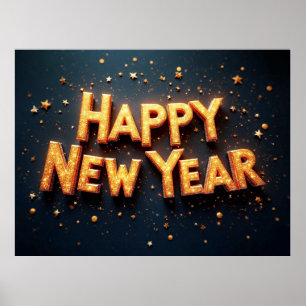 Gott nytt år, elegant svart och guld, poster
