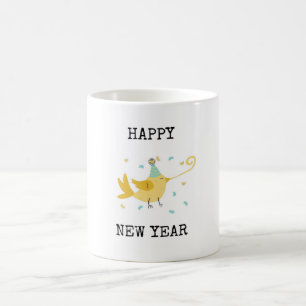 Gott nytt år, fågel på ett kaffe Mugg