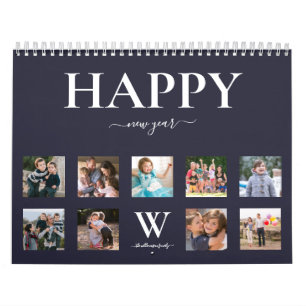 Gott nytt år Familjefoto Monogram Namn Kalender
