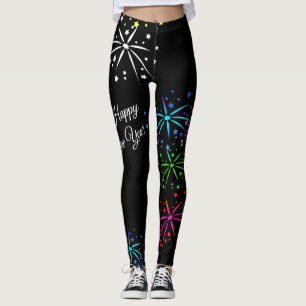 Gott nytt år färgat fyrverkeriskript leggings