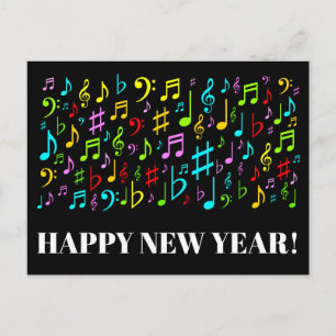 GOTT NYTT ÅR + färgstarka musiksymboler vykort