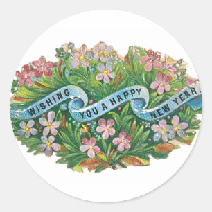 Gott nytt år-fästen - vintagens utformning runt klistermärke