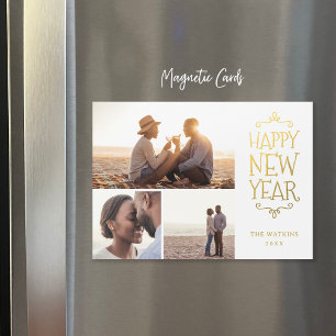Gott nytt år Faux Foil 3 Photo Magnetic Card