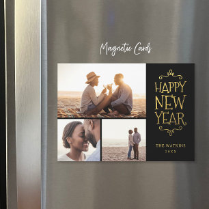 Gott nytt år Faux Foil 3 Photo Magnetic Card